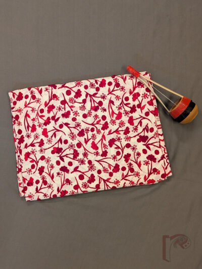 Off White Red Cherry Blossom Floral Vine Hand Embroidery Cotton Kurta Material