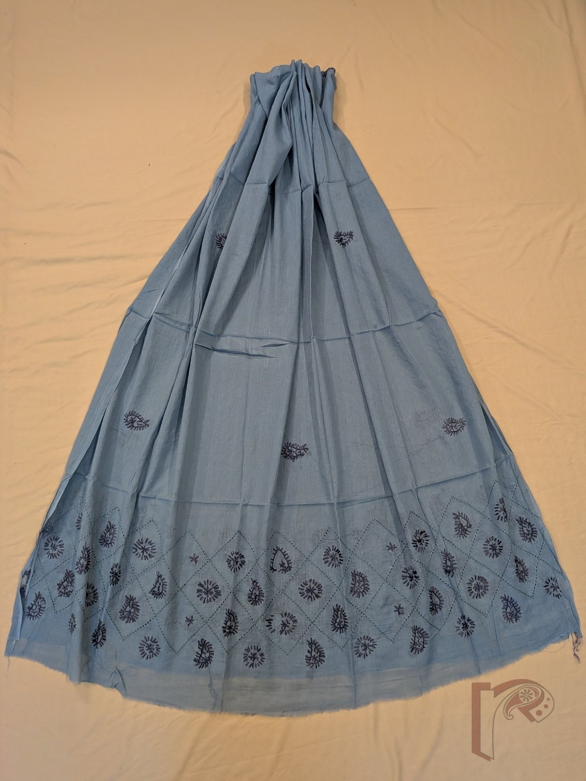 Suit stories - Slate Blue Flex Cotton Suit Material with Grey Jal Work - Image 4