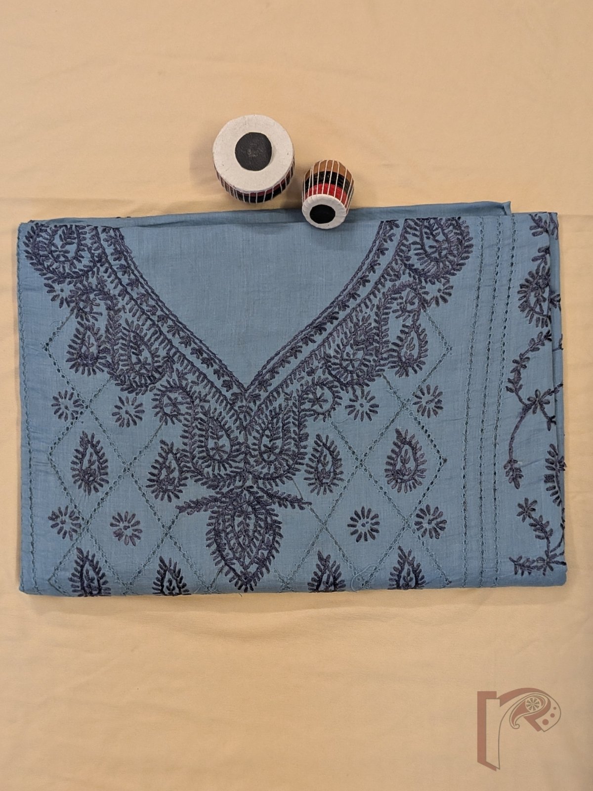 Suit stories - Slate Blue Flex Cotton Suit Material with Grey Jal Work - Image 5