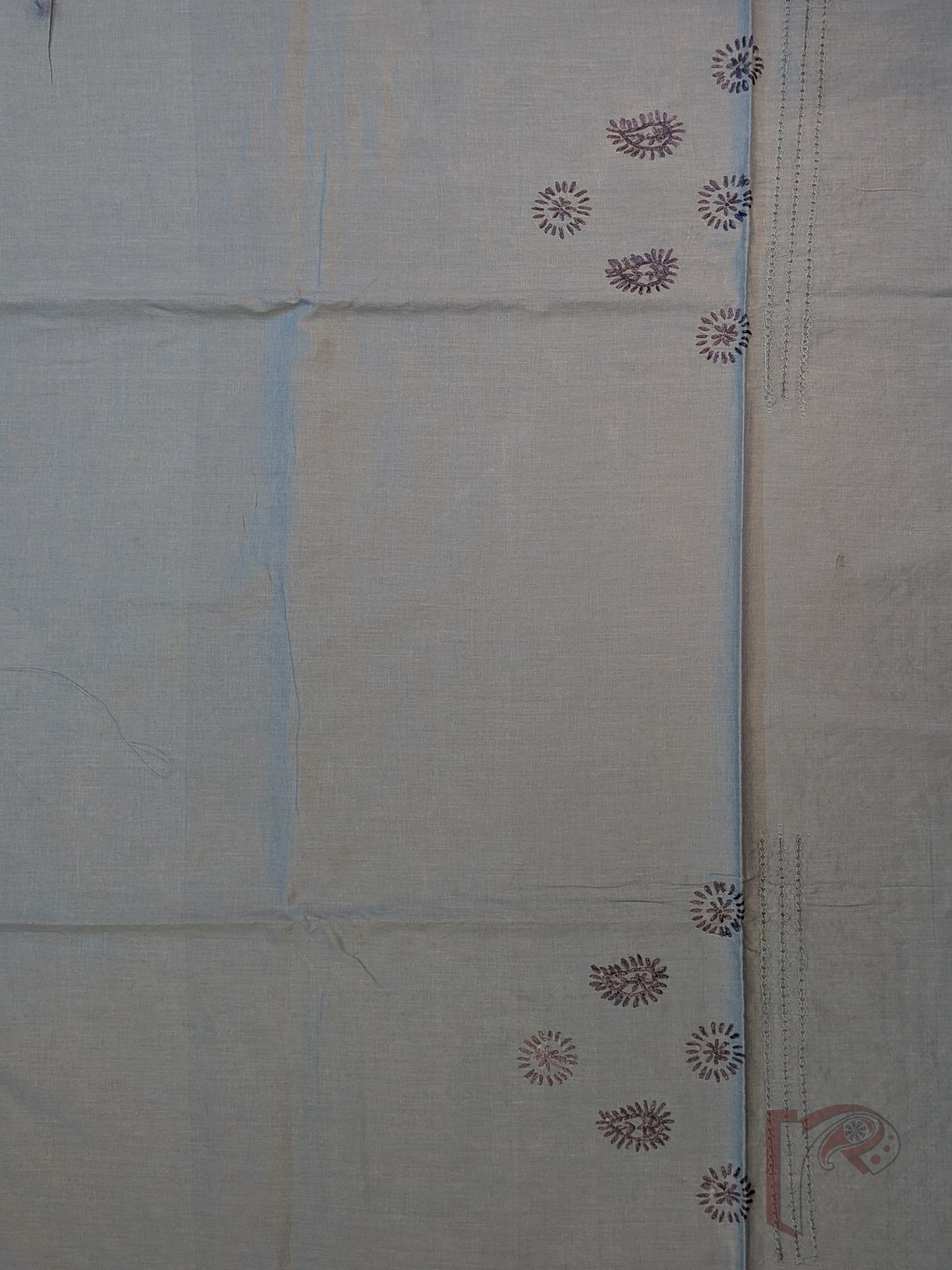 Suit stories - Slate Blue Flex Cotton Suit Material with Grey Jal Work - Image 6