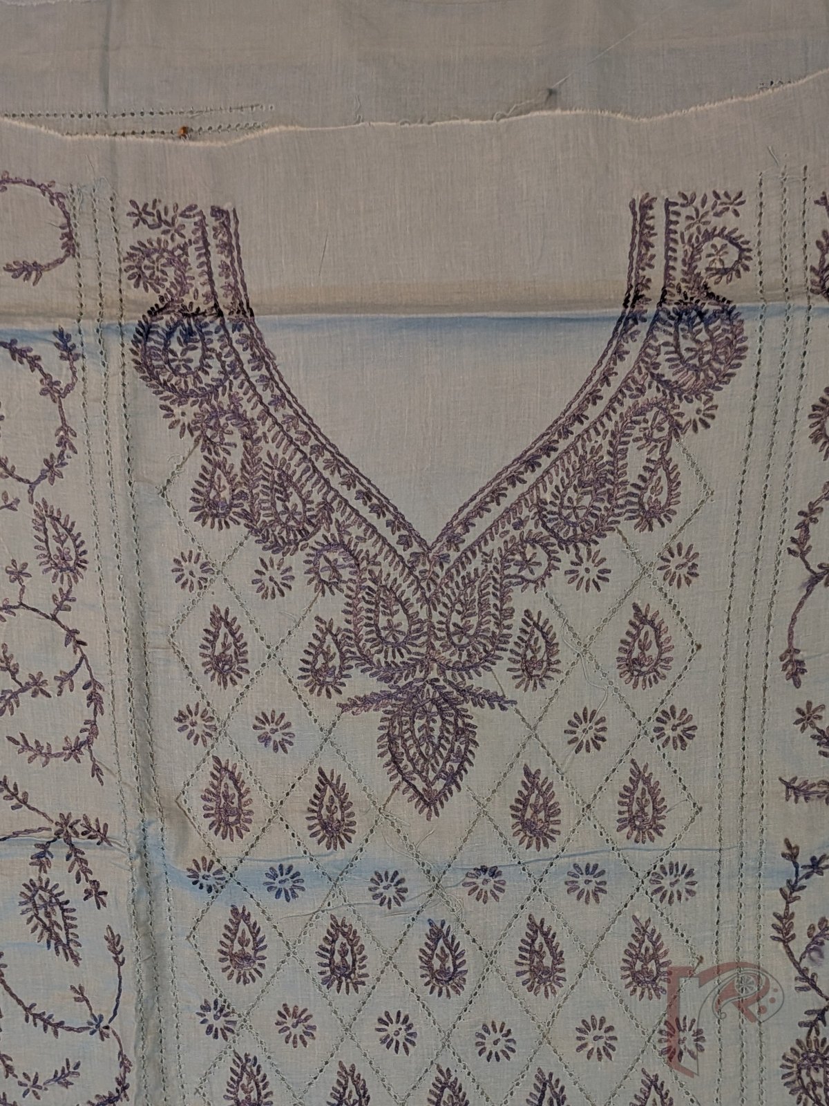 Suit stories - Slate Blue Flex Cotton Suit Material with Grey Jal Work - Image 7