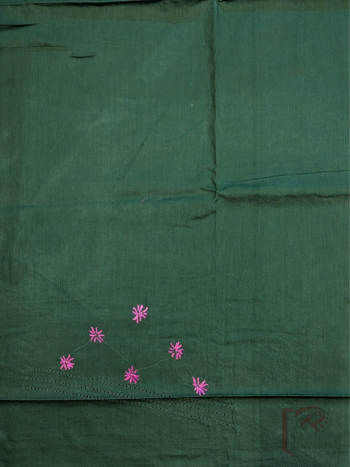 Suit stories - Dark Olive Green Flex Cotton Suit Material with Bright Pink Jal Work - Image 3