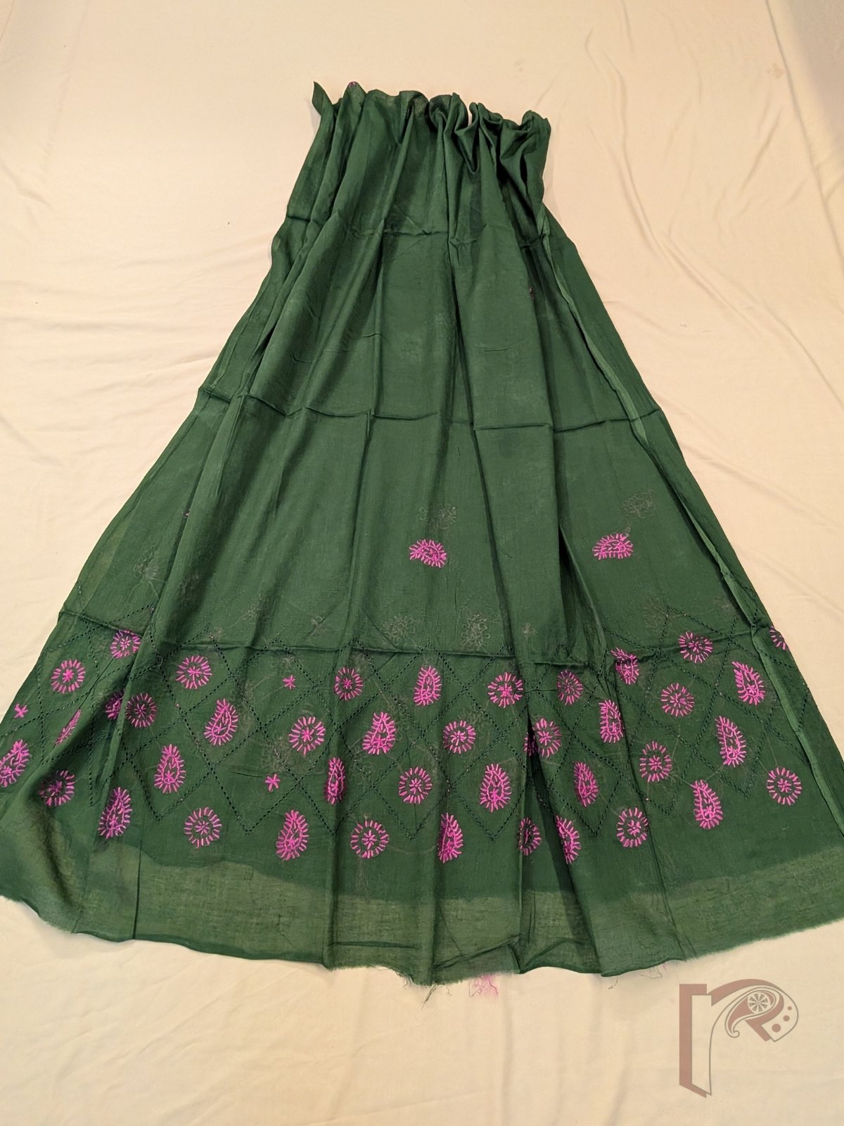 Suit stories - Dark Olive Green Flex Cotton Suit Material with Bright Pink Jal Work - Image 4